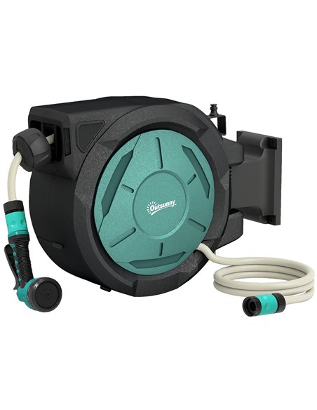 Outsunny Retractable Hose Reel Wall Mounted, 20+2m Garden Hose Pipe Reel with Lock, Auto Rewind, 7 in 1 Spray Nozzle, Includes W - pic 204165 | FastDaddyshop