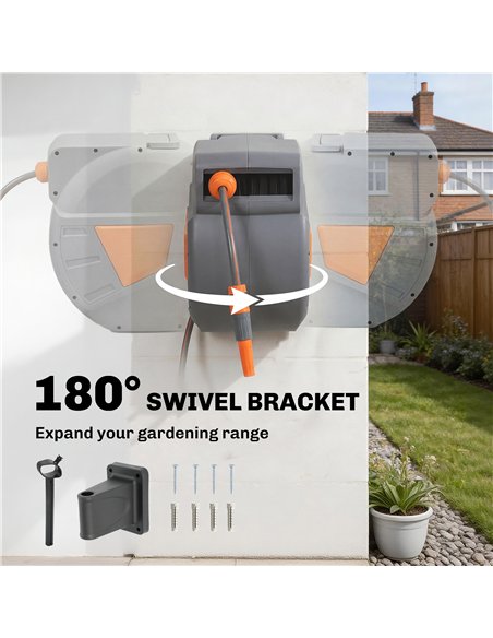 Outsunny Retractable Hose Reel Wall Mounted, 20+1.6m Garden Hose Pipe Reel with Auto Retraction, Self-Locking, Orange - pic 204179 | FastDaddyshop