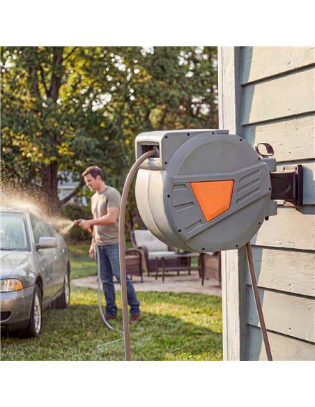 Outsunny Retractable Hose Reel Wall Mounted, 20+1.6m Garden Hose Pipe Reel with Auto Retraction, Self-Locking, Orange - pic 204182 | FastDaddyshop