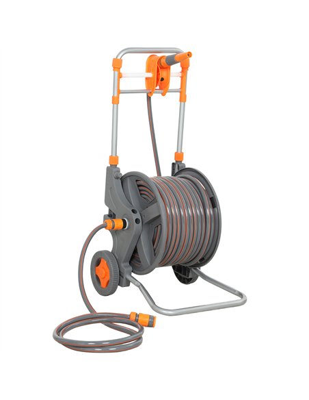 Outsunny Hose Reel Cart with Wheels, 45+2m Garden Hose Reel with 2 Patterns Nozzle, Faucet Adaptors and Rewind Handle, Orange - pic 204192 | FastDaddyshop