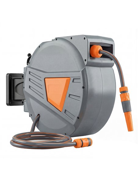 Outsunny Retractable Hose Reel Wall Mounted, 30+2m Garden Hose Pipe Reel with Auto Retraction, Self-Locking, Orange - pic 204201 | FastDaddyshop