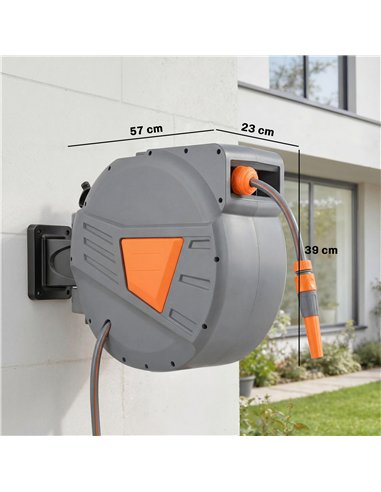 Outsunny Retractable Hose Reel Wall Mounted, 30+2m Garden Hose Pipe Reel with Auto Retraction, Self-Locking, Orange