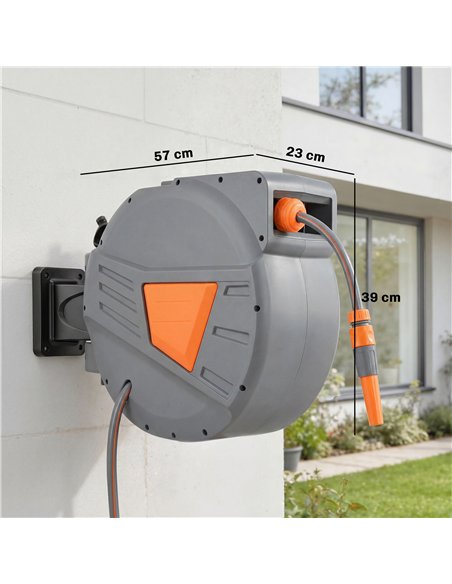 Outsunny Retractable Hose Reel Wall Mounted, 30+2m Garden Hose Pipe Reel with Auto Retraction, Self-Locking, Orange - pic 204203 | FastDaddyshop
