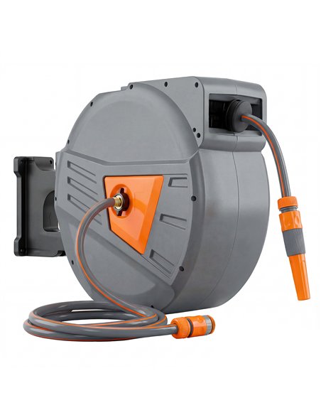 Outsunny Retractable Hose Reel Wall Mounted, 40+2m Garden Hose Pipe Reel with Auto Retraction, Self-Locking, Orange - pic 204210 | FastDaddyshop