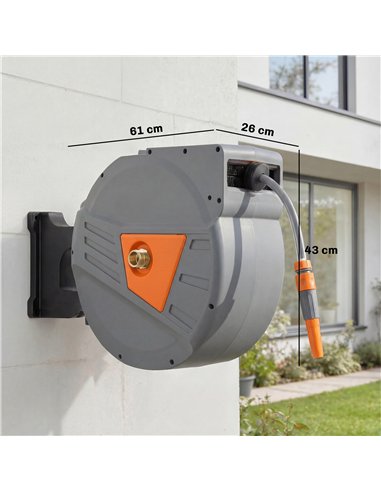 Outsunny Retractable Hose Reel Wall Mounted, 40+2m Garden Hose Pipe Reel with Auto Retraction, Self-Locking, Orange