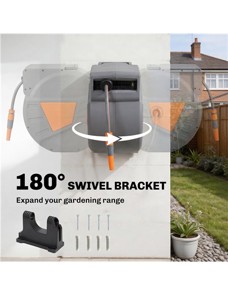 Outsunny Retractable Hose Reel Wall Mounted, 40+2m Garden Hose Pipe Reel with Auto Retraction, Self-Locking, Orange - pic 204215 | FastDaddyshop