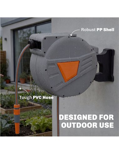 Outsunny Retractable Hose Reel Wall Mounted, 40+2m Garden Hose Pipe Reel with Auto Retraction, Self-Locking, Orange