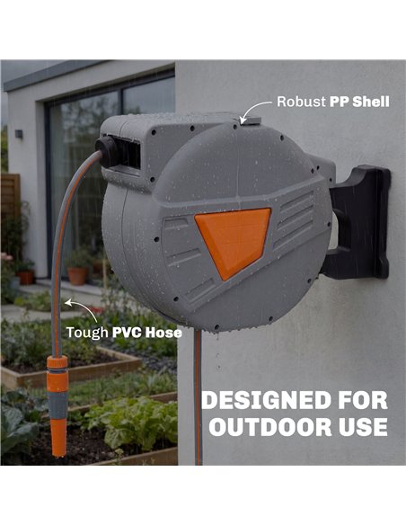 Outsunny Retractable Hose Reel Wall Mounted, 40+2m Garden Hose Pipe Reel with Auto Retraction, Self-Locking, Orange - pic 204217 | FastDaddyshop