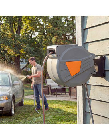 Outsunny Retractable Hose Reel Wall Mounted, 40+2m Garden Hose Pipe Reel with Auto Retraction, Self-Locking, Orange