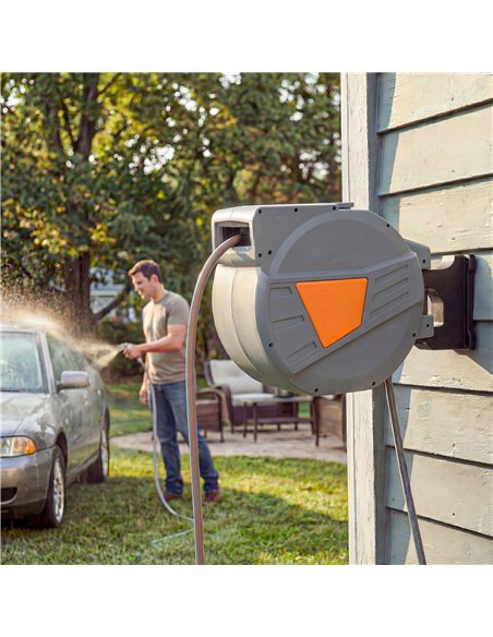Outsunny Retractable Hose Reel Wall Mounted, 40+2m Garden Hose Pipe Reel with Auto Retraction, Self-Locking, Orange - pic 204218 | FastDaddyshop