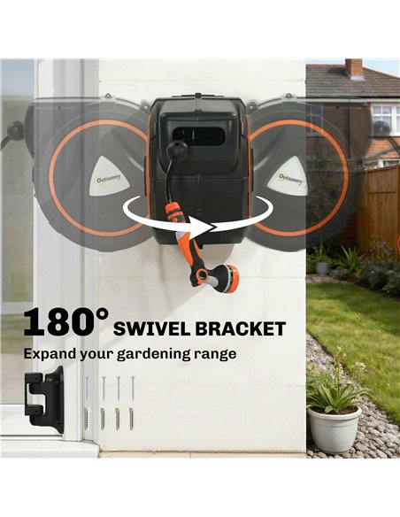 Outsunny 23+2m Retractable Hose Reel Wall Mounted with Auto Retraction, Self-Locking, Slow Return System, 12-Pattern Nozzles - pic 204224 | FastDaddyshop
