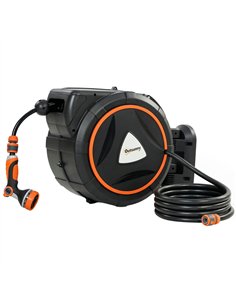 Outsunny 28+2m Retractable Hose Reel Wall Mounted with Auto Retraction, Self-Locking, Slow Return System, 12-Pattern Nozzles