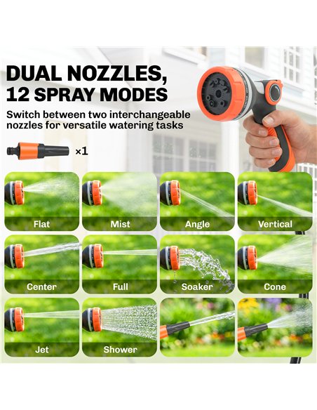 Outsunny 28+2m Retractable Hose Reel Wall Mounted with Auto Retraction, Self-Locking, Slow Return System, 12-Pattern Nozzles - pic 204234 | FastDaddyshop