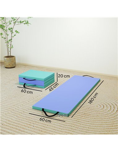 SPORTNOW Foldable Gymnastics Mat, 6 ft Long & Four Folding Thick Exercise Tumbling Mat with Carrying Handles, Green & Purple