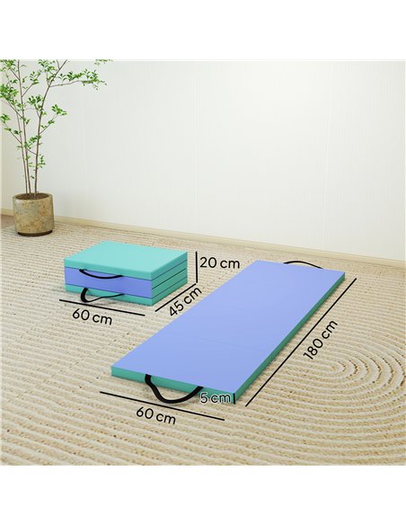 SPORTNOW Foldable Gymnastics Mat, 6 ft Long & Four Folding Thick Exercise Tumbling Mat with Carrying Handles, Green & Purple - pic 204239 | FastDaddyshop