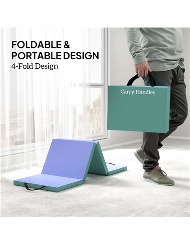 SPORTNOW Foldable Gymnastics Mat, 6 ft Long & Four Folding Thick Exercise Tumbling Mat with Carrying Handles, Green & Purple