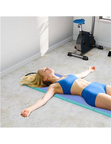 SPORTNOW Foldable Gymnastics Mat, 6 ft Long & Four Folding Thick Exercise Tumbling Mat with Carrying Handles, Green & Purple