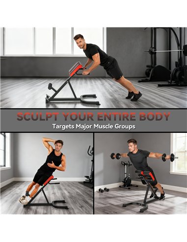SPORTNOW 45-Degree Hyperextension Roman Chair, 5-Level Adjustable Back Extension Bench, Heavy-Duty Home Gym Equipment, Red