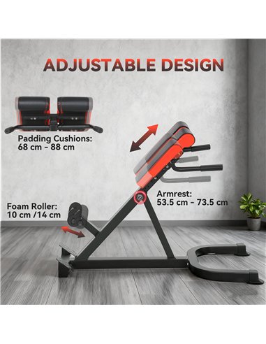 SPORTNOW 45-Degree Hyperextension Roman Chair, 5-Level Adjustable Back Extension Bench, Heavy-Duty Home Gym Equipment, Red