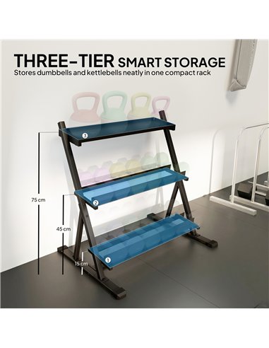 SPORTNOW 3-Tier Adjustable Dumbbell Rack, Heavy-Duty Weight Rack for Dumbbells, Kettlebells and Multiple Balls, Space-Saving Wei