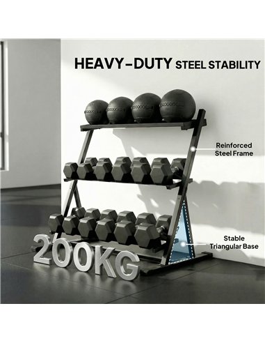 SPORTNOW 3-Tier Adjustable Dumbbell Rack, Heavy-Duty Weight Rack for Dumbbells, Kettlebells and Multiple Balls, Space-Saving Wei