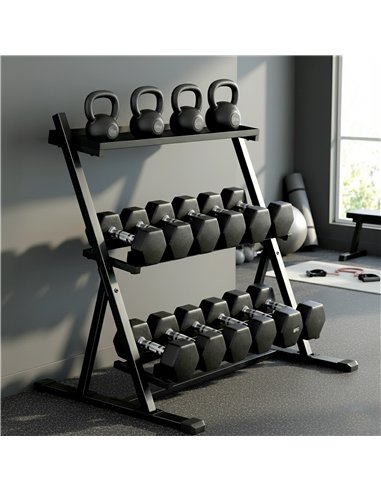 SPORTNOW 3-Tier Adjustable Dumbbell Rack, Heavy-Duty Weight Rack for Dumbbells, Kettlebells and Multiple Balls, Space-Saving Wei