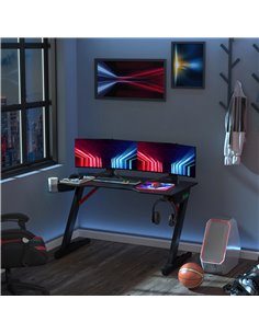 HOMCOM Racing Style Gaming Computer Desk with LED Lights, Cup Holder, Hook, Black 2