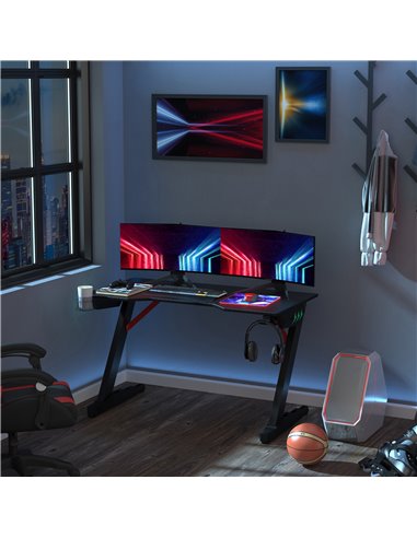 HOMCOM Racing Style Gaming Computer Desk with LED Lights, Cup Holder, Hook, Black