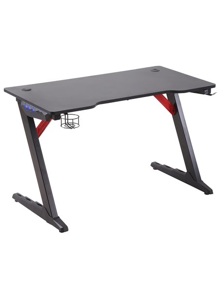HOMCOM Racing Style Gaming Computer Desk with LED Lights, Cup Holder, Hook, Black - pic 20430 | FastDaddyshop