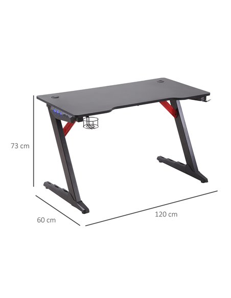 HOMCOM Racing Style Gaming Computer Desk with LED Lights, Cup Holder, Hook, Black - pic 20431 | FastDaddyshop
