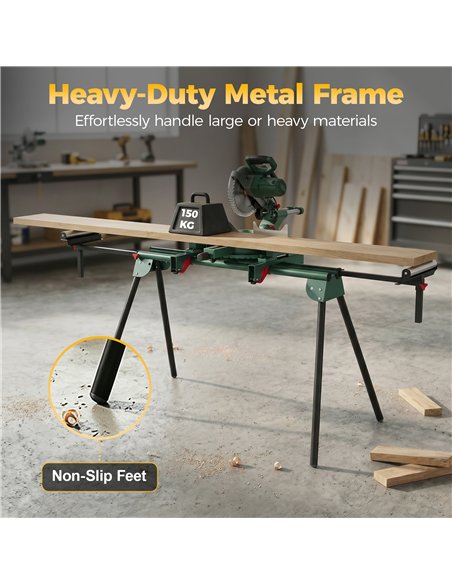 HOMCOM Universal Mitre Saw Stand with Adjustable Rollers and Support Arms, Portable Miter Saw Stand with Folding Legs - pic 204312 | FastDaddyshop