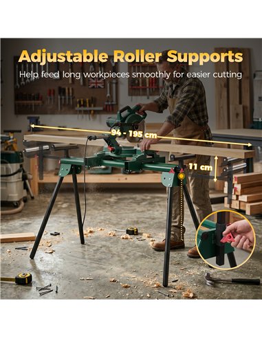 HOMCOM Universal Mitre Saw Stand with Adjustable Rollers and Support Arms, Portable Miter Saw Stand with Folding Legs