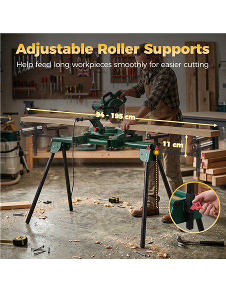 HOMCOM Universal Mitre Saw Stand with Adjustable Rollers and Support Arms, Portable Miter Saw Stand with Folding Legs - pic 204313 | FastDaddyshop