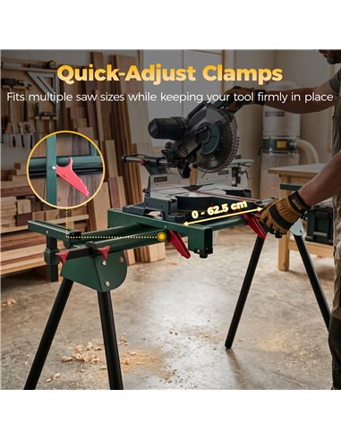 HOMCOM Universal Mitre Saw Stand with Adjustable Rollers and Support Arms, Portable Miter Saw Stand with Folding Legs