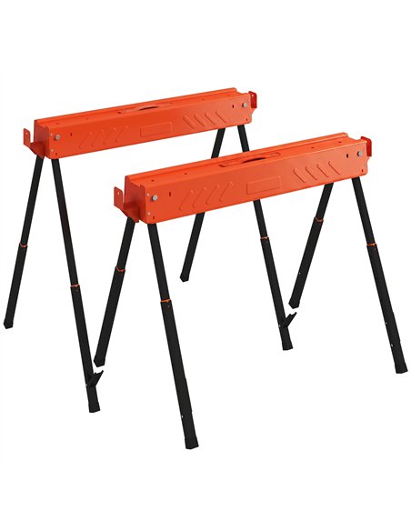 HOMCOM Saw Horses Twin Pack, Folding Work Bench Sawhorses with Height Adjustable Legs, 2x4 Bracket, Orange - pic 204318 | FastDaddyshop