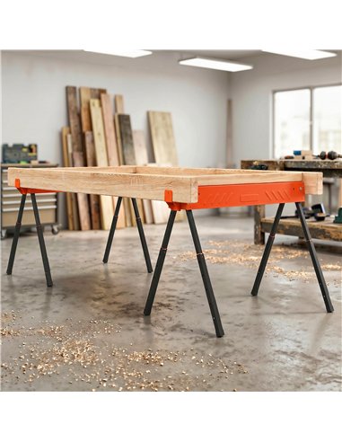 HOMCOM Saw Horses Twin Pack, Folding Work Bench Sawhorses with Height Adjustable Legs, 2x4 Bracket, Orange