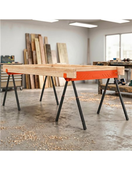 HOMCOM Saw Horses Twin Pack, Folding Work Bench Sawhorses with Height Adjustable Legs, 2x4 Bracket, Orange - pic 204319 | FastDaddyshop