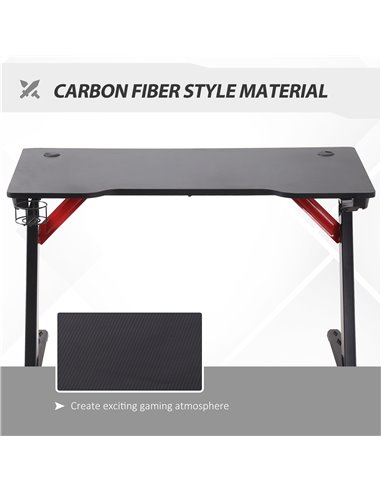 HOMCOM Racing Style Gaming Computer Desk with LED Lights, Cup Holder, Hook, Black
