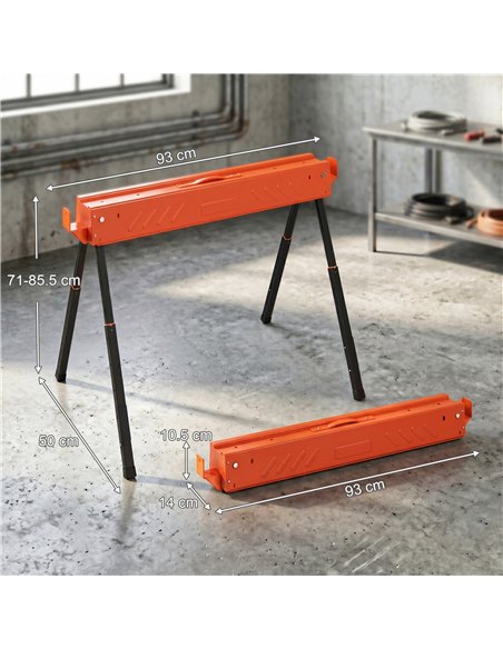 HOMCOM Saw Horses Twin Pack, Folding Work Bench Sawhorses with Height Adjustable Legs, 2x4 Bracket, Orange - pic 204320 | FastDaddyshop