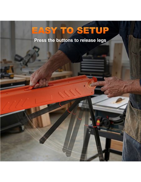 HOMCOM Saw Horses Twin Pack, Folding Work Bench Sawhorses with Height Adjustable Legs, 2x4 Bracket, Orange - pic 204324 | FastDaddyshop