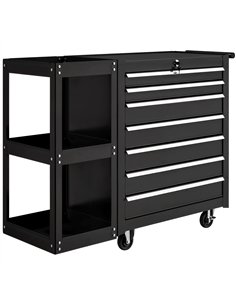 HOMCOM Lockable Steel Tool Chest on Wheels, 7 Drawer Tool Box with Handle for Workshop, Garage, Black