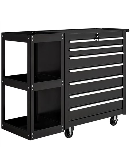 HOMCOM Lockable Steel Tool Chest on Wheels, 7 Drawer Tool Box with Handle for Workshop, Garage, Black - pic 204336 | FastDaddyshop
