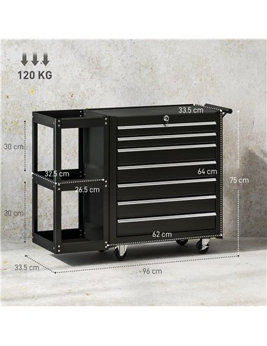 HOMCOM Lockable Steel Tool Chest on Wheels, 7 Drawer Tool Box with Handle for Workshop, Garage, Black