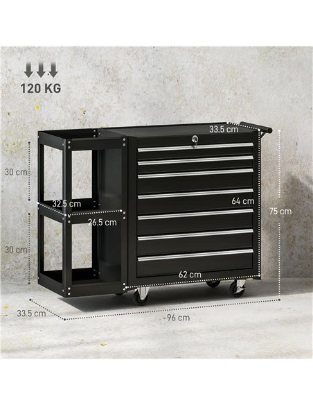 HOMCOM Lockable Steel Tool Chest on Wheels, 7 Drawer Tool Box with Handle for Workshop, Garage, Black - pic 204338 | FastDaddyshop