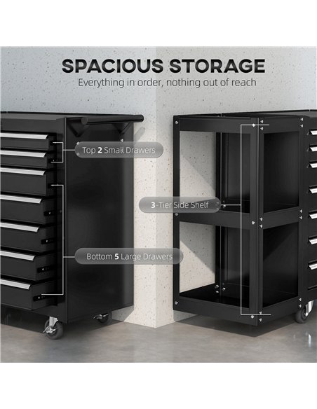 HOMCOM Lockable Steel Tool Chest on Wheels, 7 Drawer Tool Box with Handle for Workshop, Garage, Black - pic 204339 | FastDaddyshop