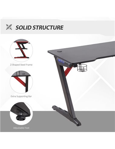 HOMCOM Racing Style Gaming Computer Desk with LED Lights, Cup Holder, Hook, Black
