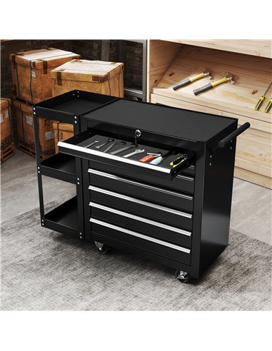 HOMCOM Lockable Steel Tool Chest on Wheels, 7 Drawer Tool Box with Handle for Workshop, Garage, Black