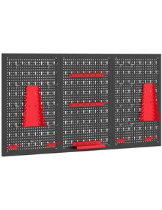 HOMCOM 28 Pcs Wall-Mounted Pegboard with 3 Boards, Garage Tool Storage Unit Black and Red