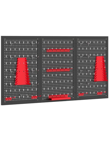 HOMCOM 28 Pcs Wall-Mounted Pegboard with 3 Boards, Garage Tool Storage Unit Black and Red - pic 204345 | FastDaddyshop