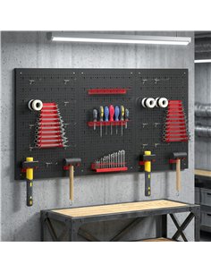 HOMCOM 28 Pcs Wall-Mounted Pegboard with 3 Boards, Garage Tool Storage Unit Black and Red 2